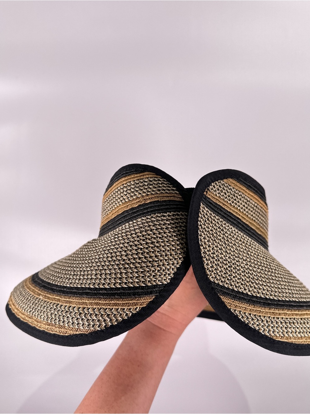 San Diego Hat Co Large Brim Roll Up Visor Woven Paper Tan Black OS - Picture 4 of 9